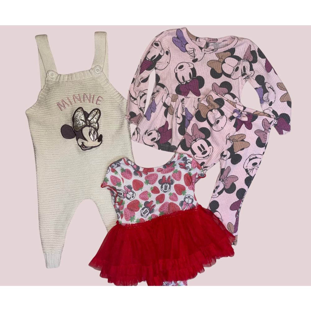 6/9MO Baby Girl Clothes Lot 4 piece, Disney Minnie Mouse Overalls Tutu Pants Set